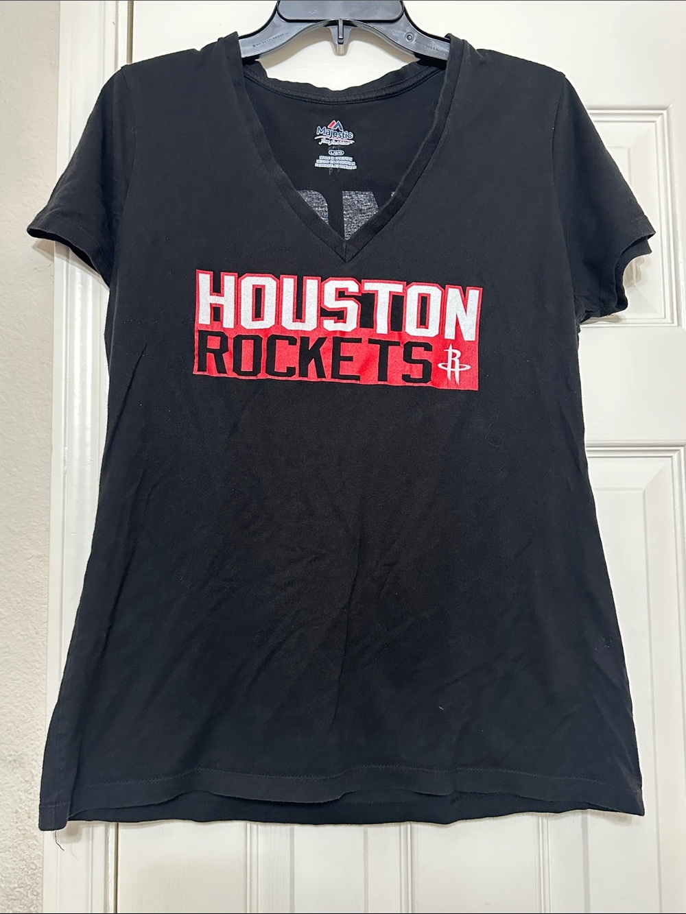 James Harden Houston Rockets Black V-Neck Tee with Red Logo size large